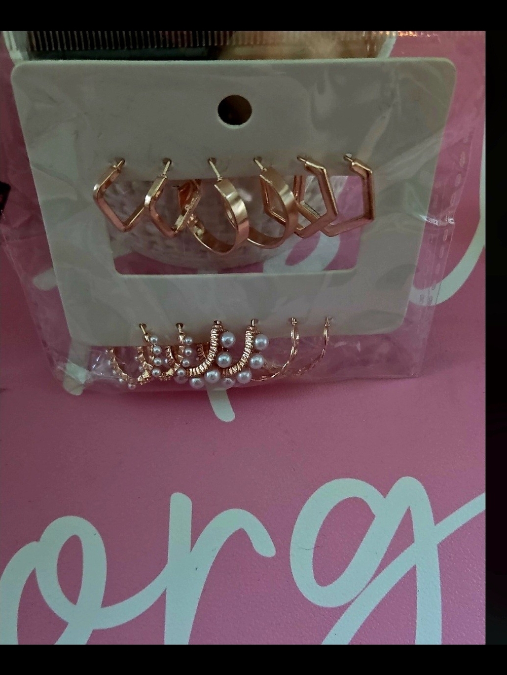 Rose Gold Pearl & Hoop Earring Sets for Women